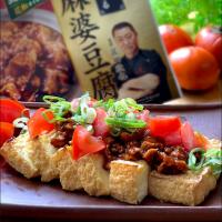 大豆のお肉でおうち中華
ダイズラボ 菰田欣也監修 本格四川シリーズ✨ 🔥四川麻婆豆腐
豆腐揚げの麻婆がけwithトマト

